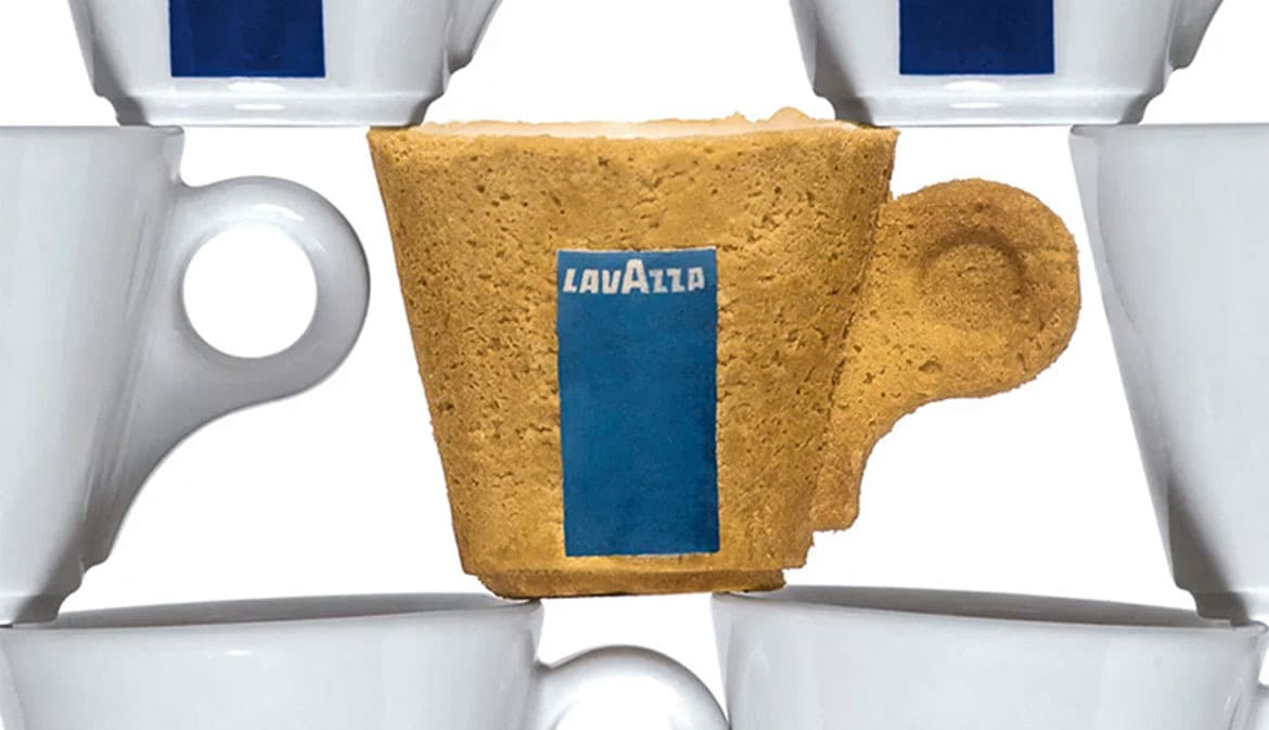 Cookie coffee cup made by Lavazza.
